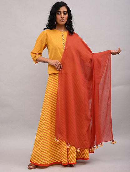 Orange Mul Dupatta Dupatta & Stoles The Neem Tree Sonal Kabra Buy Shop online premium luxury fashion clothing natural fabrics sustainable organic hand made handcrafted artisans craftsmen