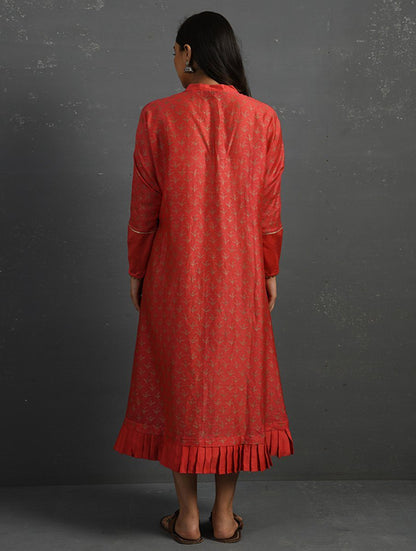 Pink Block Printed Handwoven Chanderi Kurta Dress The Neem Tree Sonal Kabra Buy Shop online premium luxury fashion clothing natural fabrics sustainable organic hand made handcrafted artisans craftsmen