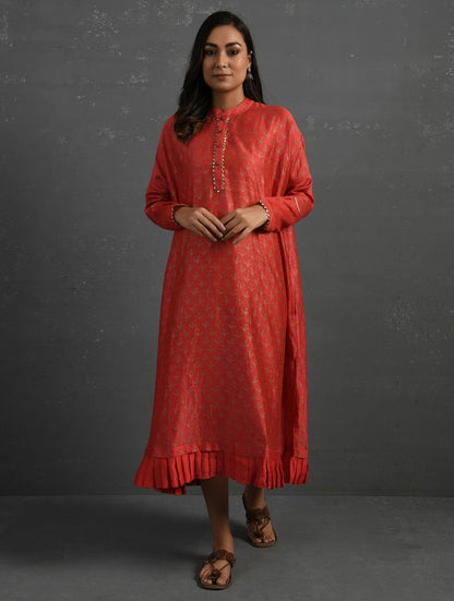 Pink Block Printed Handwoven Chanderi Kurta Dress The Neem Tree Sonal Kabra Buy Shop online premium luxury fashion clothing natural fabrics sustainable organic hand made handcrafted artisans craftsmen