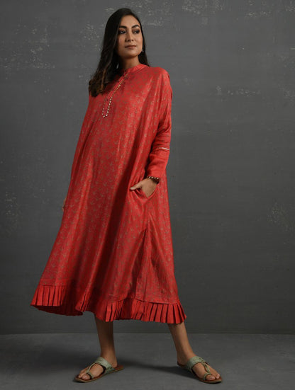 Pink Block Printed Handwoven Chanderi Kurta Dress The Neem Tree Sonal Kabra Buy Shop online premium luxury fashion clothing natural fabrics sustainable organic hand made handcrafted artisans craftsmen