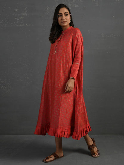 Pink Block Printed Handwoven Chanderi Kurta Dress The Neem Tree Sonal Kabra Buy Shop online premium luxury fashion clothing natural fabrics sustainable organic hand made handcrafted artisans craftsmen