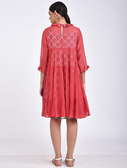 Pink gather dress Dress The Neem Tree Sonal Kabra Buy Shop online premium luxury fashion clothing natural fabrics sustainable organic hand made handcrafted artisans craftsmen