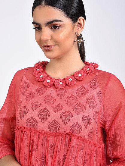 Pink gather dress Dress The Neem Tree Sonal Kabra Buy Shop online premium luxury fashion clothing natural fabrics sustainable organic hand made handcrafted artisans craftsmen