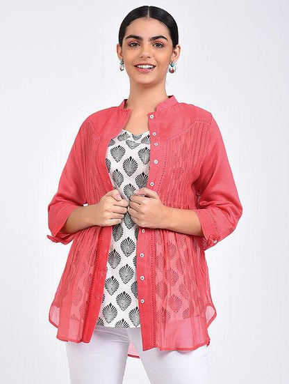 Pink pin tuck shirt Top The Neem Tree Sonal Kabra Buy Shop online premium luxury fashion clothing natural fabrics sustainable organic hand made handcrafted artisans craftsmen