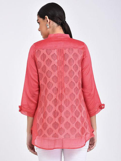 Pink pin tuck shirt Top The Neem Tree Sonal Kabra Buy Shop online premium luxury fashion clothing natural fabrics sustainable organic hand made handcrafted artisans craftsmen