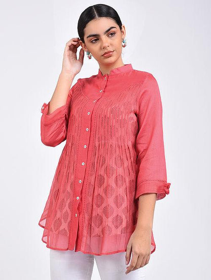 Pink pin tuck shirt Top The Neem Tree Sonal Kabra Buy Shop online premium luxury fashion clothing natural fabrics sustainable organic hand made handcrafted artisans craftsmen