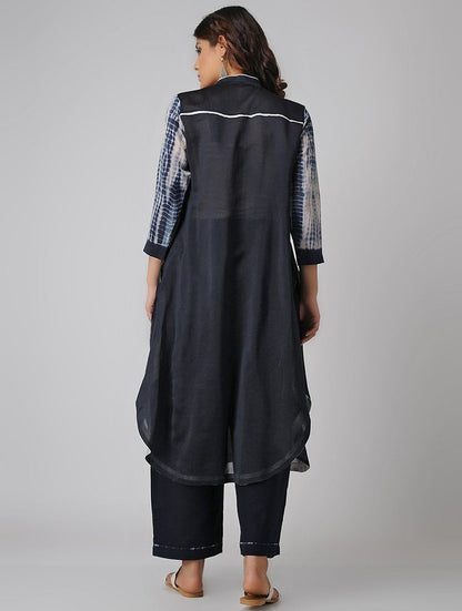 Pintuck shibori kurta-Indigo Kurta Sonal Kabra Sonal Kabra Buy Shop online premium luxury fashion clothing natural fabrics sustainable organic hand made handcrafted artisans craftsmen