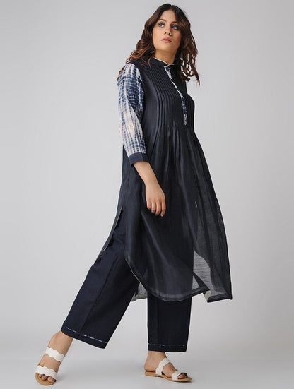 Pintuck shibori kurta-Indigo Kurta Sonal Kabra Sonal Kabra Buy Shop online premium luxury fashion clothing natural fabrics sustainable organic hand made handcrafted artisans craftsmen