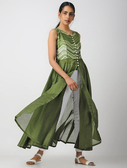 Princessline kurta-Olive Jacket dress Sonal Kabra Sonal Kabra Buy Shop online premium luxury fashion clothing natural fabrics sustainable organic hand made handcrafted artisans craftsmen