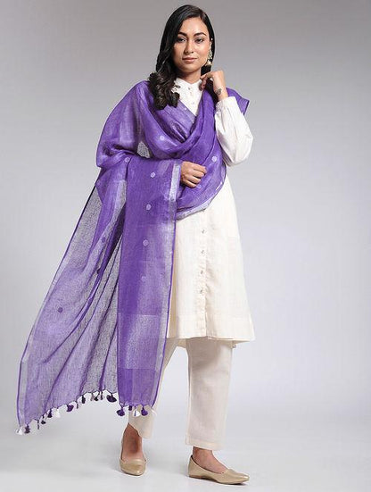 Purple linen dupatta Sarees & Stoles The Neem Tree Sonal Kabra Buy Shop online premium luxury fashion clothing natural fabrics sustainable organic hand made handcrafted artisans craftsmen