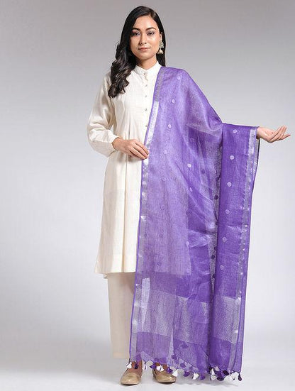 Purple linen dupatta Sarees & Stoles The Neem Tree Sonal Kabra Buy Shop online premium luxury fashion clothing natural fabrics sustainable organic hand made handcrafted artisans craftsmen