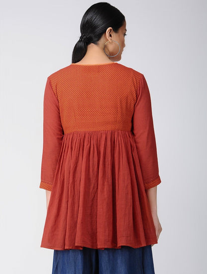 Red angarakha top Top The Neem Tree Sonal Kabra Buy Shop online premium luxury fashion clothing natural fabrics sustainable organic hand made handcrafted artisans craftsmen