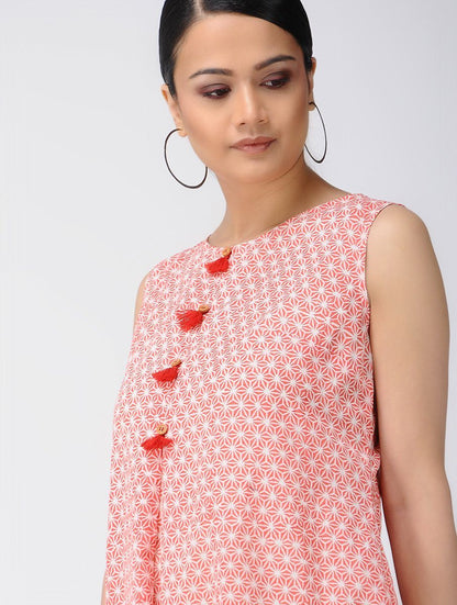 Red blockprint waterfall dress Dress The Neem Tree Sonal Kabra Buy Shop online premium luxury fashion clothing natural fabrics sustainable organic hand made handcrafted artisans craftsmen