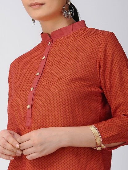 Red Cotton Kurta Kurta The Neem Tree Sonal Kabra Buy Shop online premium luxury fashion clothing natural fabrics sustainable organic hand made handcrafted artisans craftsmen