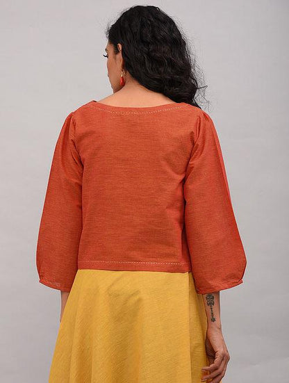 Red Cotton Top Top The Neem Tree Sonal Kabra Buy Shop online premium luxury fashion clothing natural fabrics sustainable organic hand made handcrafted artisans craftsmen