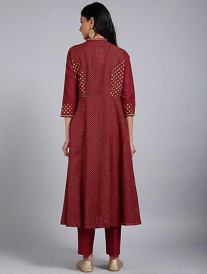 Red gold kali dress Jacket dress The Neem Tree Sonal Kabra Buy Shop online premium luxury fashion clothing natural fabrics sustainable organic hand made handcrafted artisans craftsmen