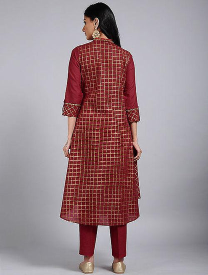 Red gold kurta Jacket dress The Neem Tree Sonal Kabra Buy Shop online premium luxury fashion clothing natural fabrics sustainable organic hand made handcrafted artisans craftsmen