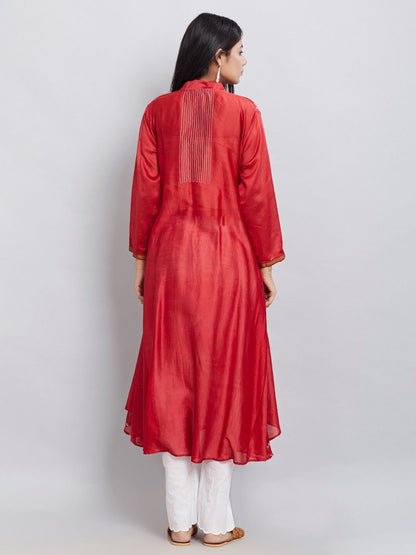 Red shibori dress Dress Sonal Kabra Sonal Kabra Buy Shop online premium luxury fashion clothing natural fabrics sustainable organic hand made handcrafted artisans craftsmen