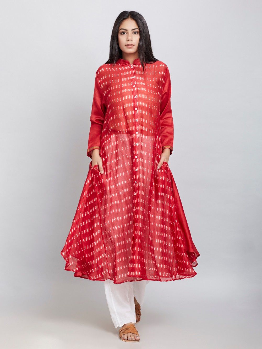 Red shibori dress Dress Sonal Kabra Sonal Kabra Buy Shop online premium luxury fashion clothing natural fabrics sustainable organic hand made handcrafted artisans craftsmen