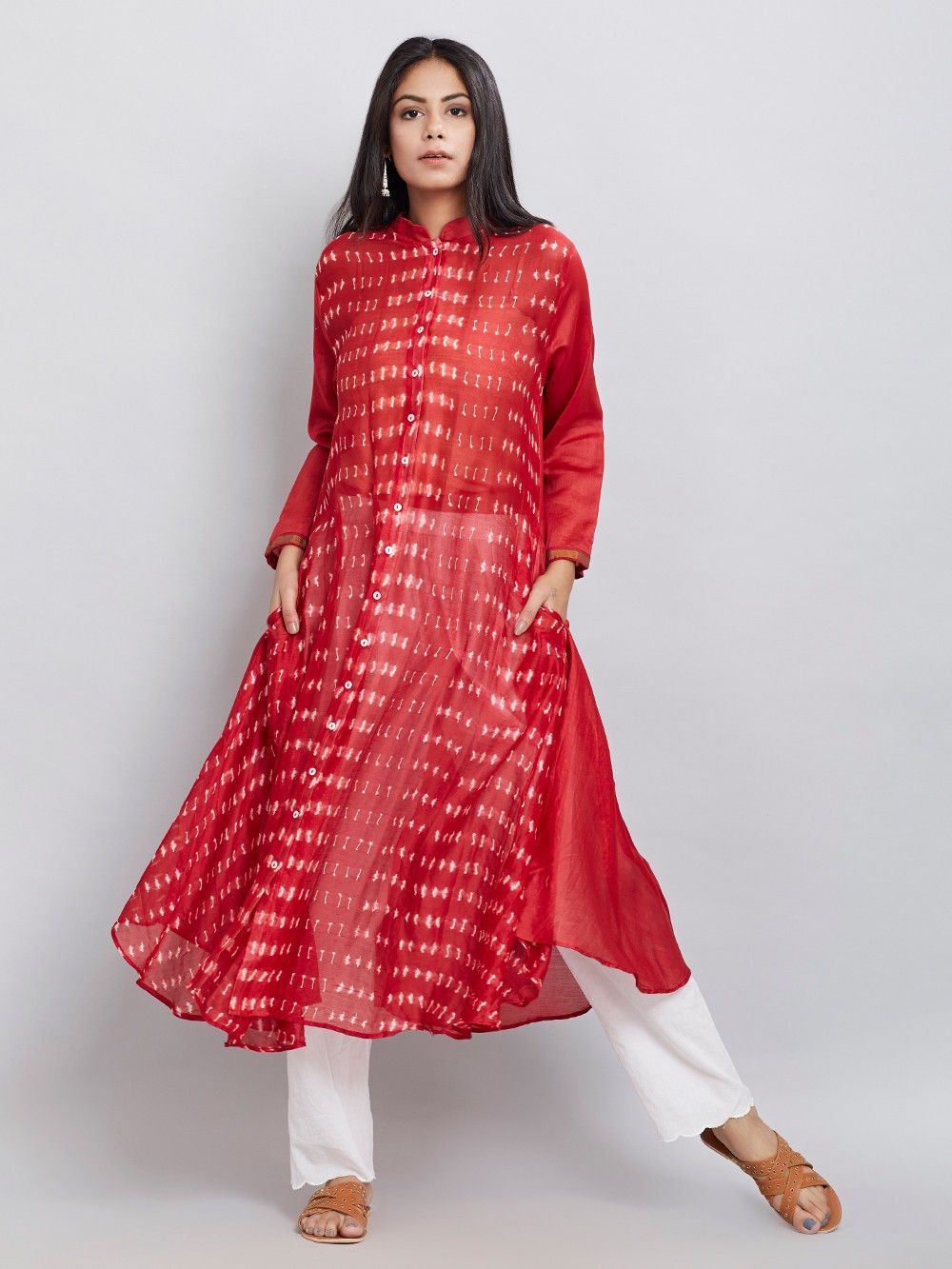 Red shibori dress Dress Sonal Kabra Sonal Kabra Buy Shop online premium luxury fashion clothing natural fabrics sustainable organic hand made handcrafted artisans craftsmen