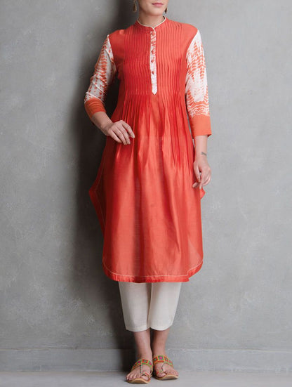 Red shibori kurta Kurta Sonal Kabra Sonal Kabra Buy Shop online premium luxury fashion clothing natural fabrics sustainable organic hand made handcrafted artisans craftsmen