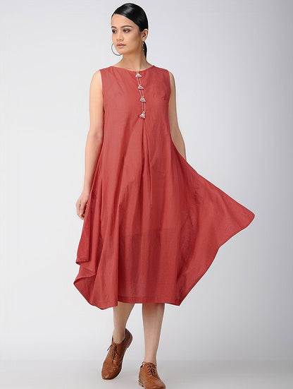 Red waterfall dress Dress The Neem Tree Sonal Kabra Buy Shop online premium luxury fashion clothing natural fabrics sustainable organic hand made handcrafted artisans craftsmen