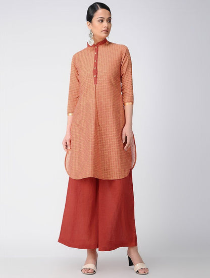 Saffron Cotton Kurta Kurta The Neem Tree Sonal Kabra Buy Shop online premium luxury fashion clothing natural fabrics sustainable organic hand made handcrafted artisans craftsmen