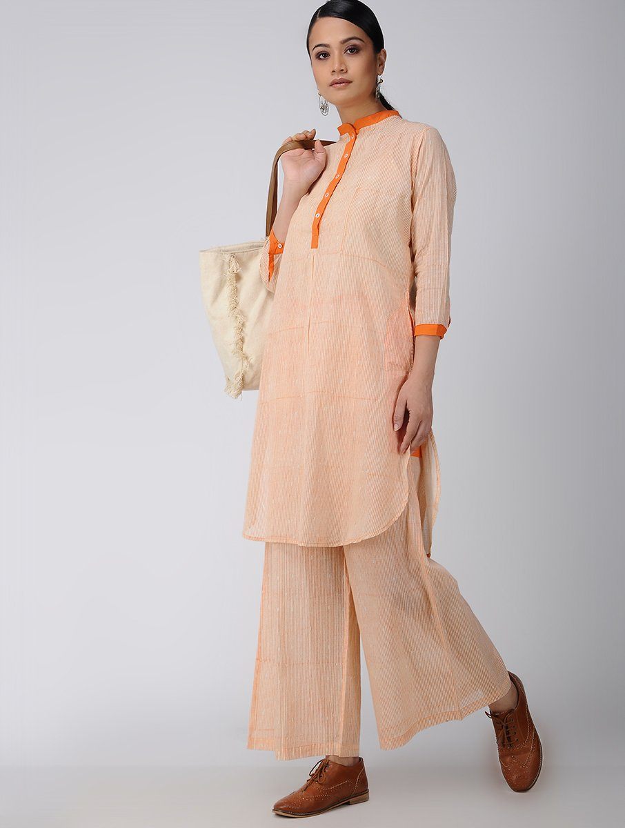 Saffron-Ivory Cotton Kurta Kurta The Neem Tree Sonal Kabra Buy Shop online premium luxury fashion clothing natural fabrics sustainable organic hand made handcrafted artisans craftsmen