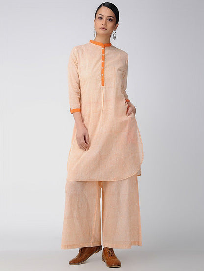 Saffron-Ivory Cotton Kurta Kurta The Neem Tree Sonal Kabra Buy Shop online premium luxury fashion clothing natural fabrics sustainable organic hand made handcrafted artisans craftsmen