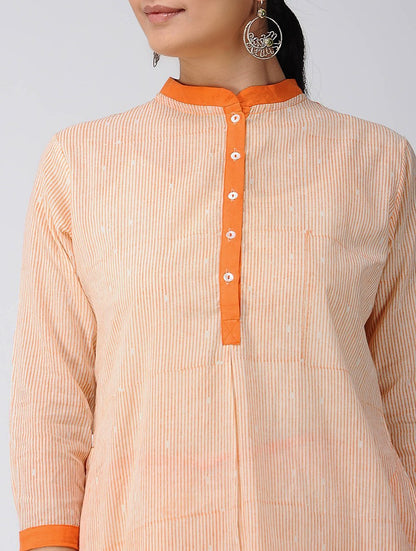 Saffron-Ivory Cotton Kurta Kurta The Neem Tree Sonal Kabra Buy Shop online premium luxury fashion clothing natural fabrics sustainable organic hand made handcrafted artisans craftsmen