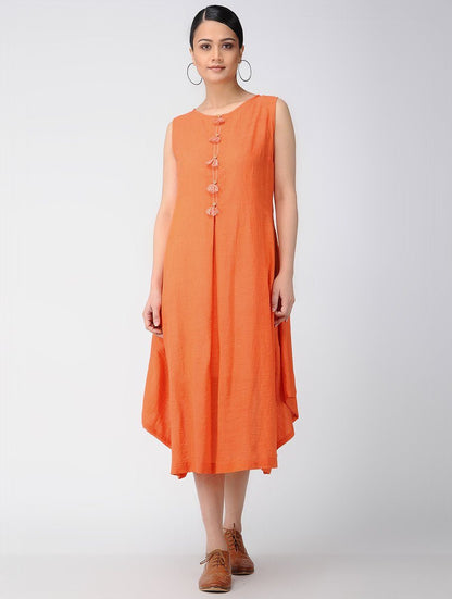 Saffron waterfall dress Dress The Neem Tree Sonal Kabra Buy Shop online premium luxury fashion clothing natural fabrics sustainable organic hand made handcrafted artisans craftsmen