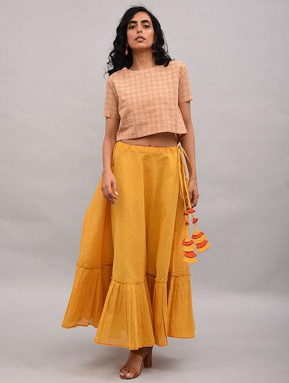 Set of 2 - Beige top with yellow skirt Set The Neem Tree Sonal Kabra Buy Shop online premium luxury fashion clothing natural fabrics sustainable organic hand made handcrafted artisans craftsmen