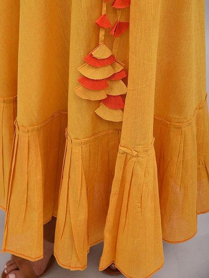 Set of 2 - Beige top with yellow skirt Set The Neem Tree Sonal Kabra Buy Shop online premium luxury fashion clothing natural fabrics sustainable organic hand made handcrafted artisans craftsmen