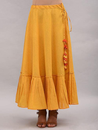 Set of 2 - Beige top with yellow skirt Set The Neem Tree Sonal Kabra Buy Shop online premium luxury fashion clothing natural fabrics sustainable organic hand made handcrafted artisans craftsmen