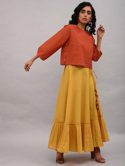 Set of 2 - Orange top with yellow skirt Set The Neem Tree Sonal Kabra Buy Shop online premium luxury fashion clothing natural fabrics sustainable organic hand made handcrafted artisans craftsmen