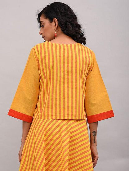 Set of 3 - Striped top and skirt with dupatta Set The Neem Tree Sonal Kabra Buy Shop online premium luxury fashion clothing natural fabrics sustainable organic hand made handcrafted artisans craftsmen