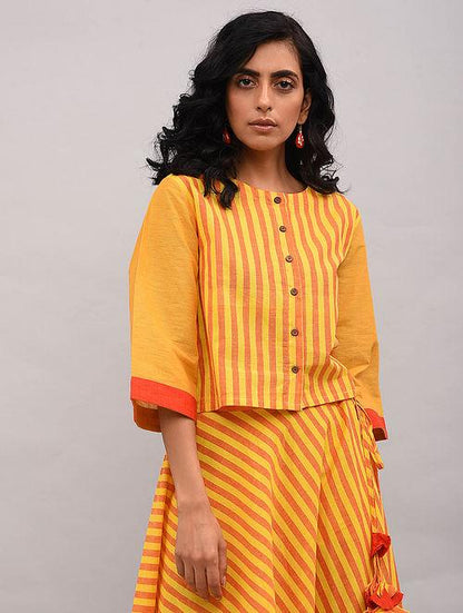 Set of 3 - Striped top and skirt with dupatta Set The Neem Tree Sonal Kabra Buy Shop online premium luxury fashion clothing natural fabrics sustainable organic hand made handcrafted artisans craftsmen