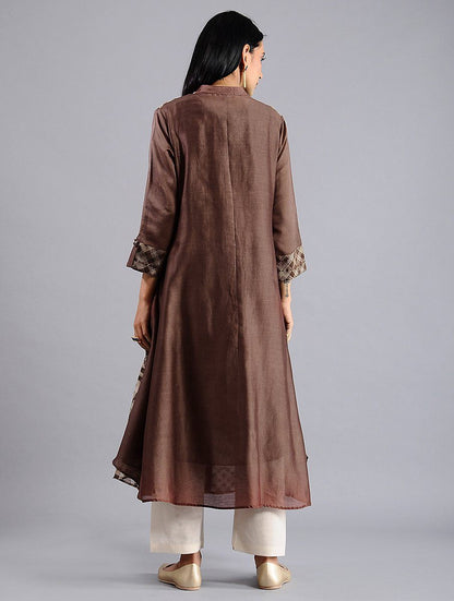 Shibori jacket dress in Brown (Set of 2) Jacket dress Sonal Kabra Sonal Kabra Buy Shop online premium luxury fashion clothing natural fabrics sustainable organic hand made handcrafted artisans craftsmen