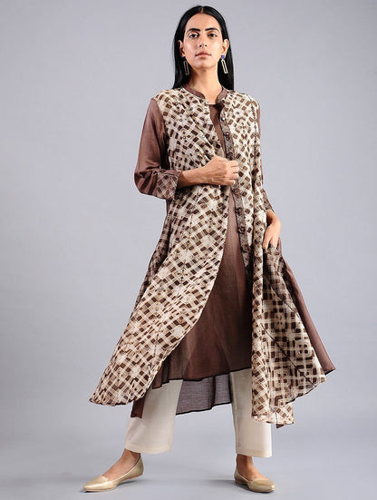 Shibori jacket dress in Brown (Set of 2) Jacket dress Sonal Kabra Sonal Kabra Buy Shop online premium luxury fashion clothing natural fabrics sustainable organic hand made handcrafted artisans craftsmen