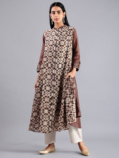 Shibori jacket dress in Brown (Set of 2) Jacket dress Sonal Kabra Sonal Kabra Buy Shop online premium luxury fashion clothing natural fabrics sustainable organic hand made handcrafted artisans craftsmen