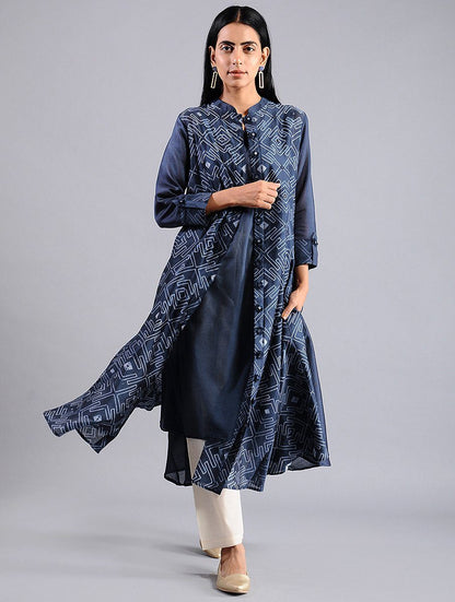 Shibori jacket dress in Indigo (Set of 2) Jacket dress Sonal Kabra Sonal Kabra Buy Shop online premium luxury fashion clothing natural fabrics sustainable organic hand made handcrafted artisans craftsmen