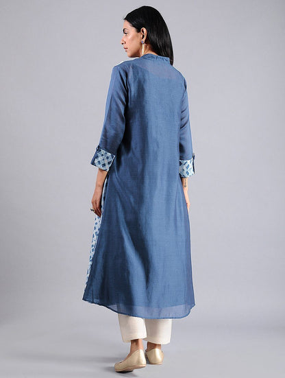 Shibori jacket dress in Indigo (Set of 2) Jacket dress Sonal Kabra Sonal Kabra Buy Shop online premium luxury fashion clothing natural fabrics sustainable organic hand made handcrafted artisans craftsmen