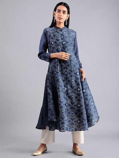 Shibori jacket dress in Indigo (Set of 2) Jacket dress Sonal Kabra Sonal Kabra Buy Shop online premium luxury fashion clothing natural fabrics sustainable organic hand made handcrafted artisans craftsmen