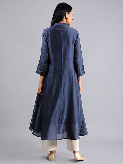 Shibori jacket dress in Indigo (Set of 2) Jacket dress Sonal Kabra Sonal Kabra Buy Shop online premium luxury fashion clothing natural fabrics sustainable organic hand made handcrafted artisans craftsmen