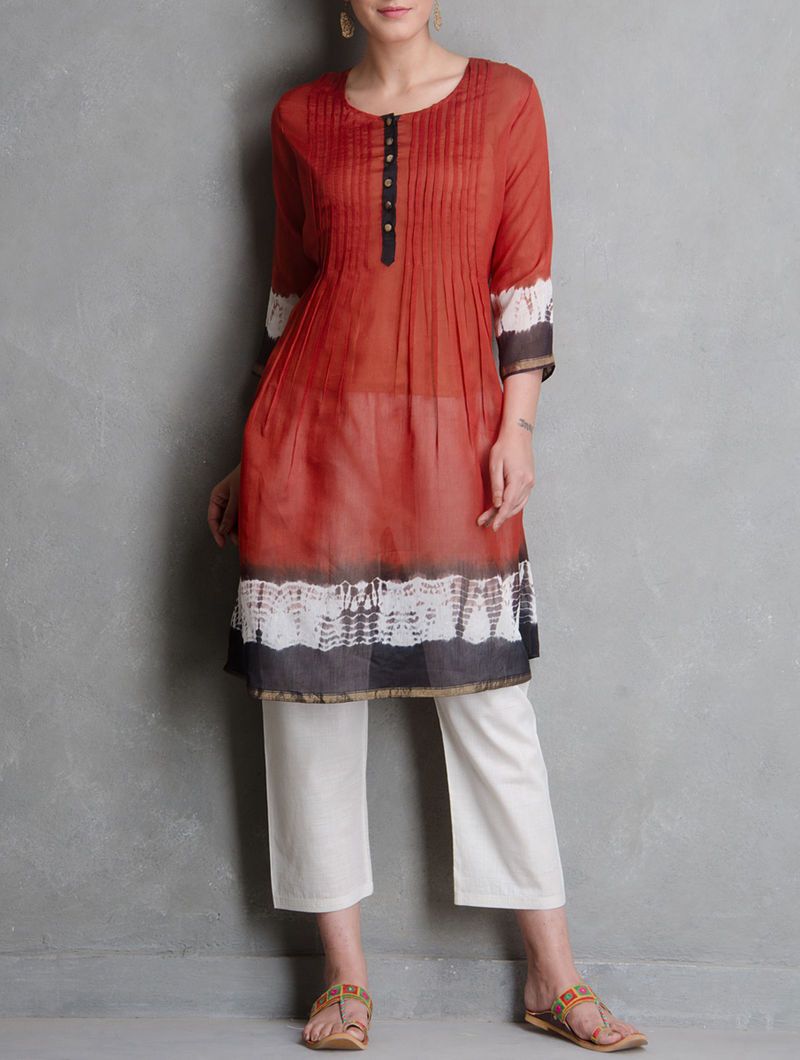 Shibori pin tuck dress Dress Sonal Kabra Sonal Kabra Buy Shop online premium luxury fashion clothing natural fabrics sustainable organic hand made handcrafted artisans craftsmen