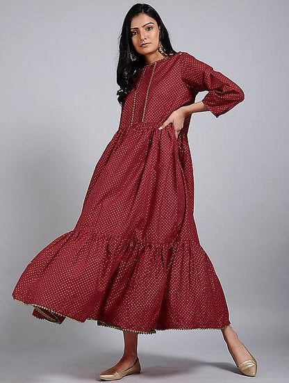 Tiered maxi dress Dress The Neem Tree Sonal Kabra Buy Shop online premium luxury fashion clothing natural fabrics sustainable organic hand made handcrafted artisans craftsmen