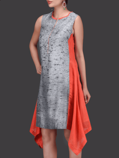 Water fall grey dress Dress Sonal Kabra Sonal Kabra Buy Shop online premium luxury fashion clothing natural fabrics sustainable organic hand made handcrafted artisans craftsmen