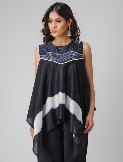 Waterfall indigo top Top Sonal Kabra Sonal Kabra Buy Shop online premium luxury fashion clothing natural fabrics sustainable organic hand made handcrafted artisans craftsmen