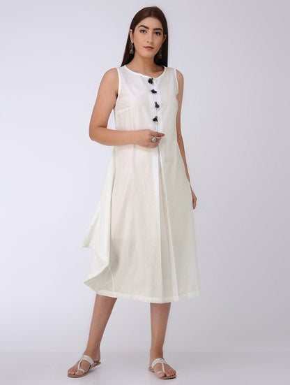 White drape dress Dress The Neem Tree Sonal Kabra Buy Shop online premium luxury fashion clothing natural fabrics sustainable organic hand made handcrafted artisans craftsmen