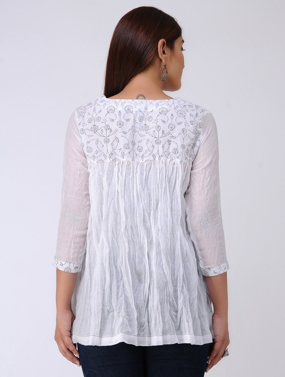 White gathered top Top The Neem Tree Sonal Kabra Buy Shop online premium luxury fashion clothing natural fabrics sustainable organic hand made handcrafted artisans craftsmen